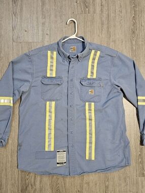 Carhartt Men’s Classic Blue FR Work Shirt with Hi-Vis Yellow Accents